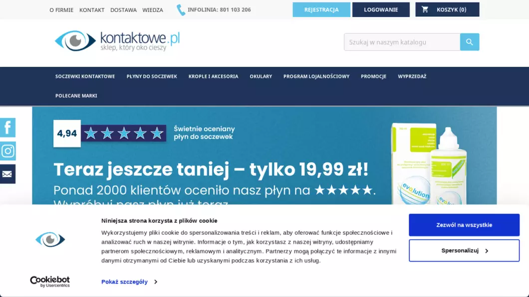 Zrzut ekranu strony firmy Kontaktowe.pl - soczewki kontaktowe