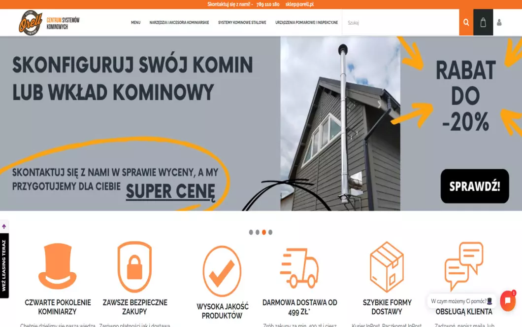 Zrzut ekranu strony firmy ORELL - Sklep kominiarski