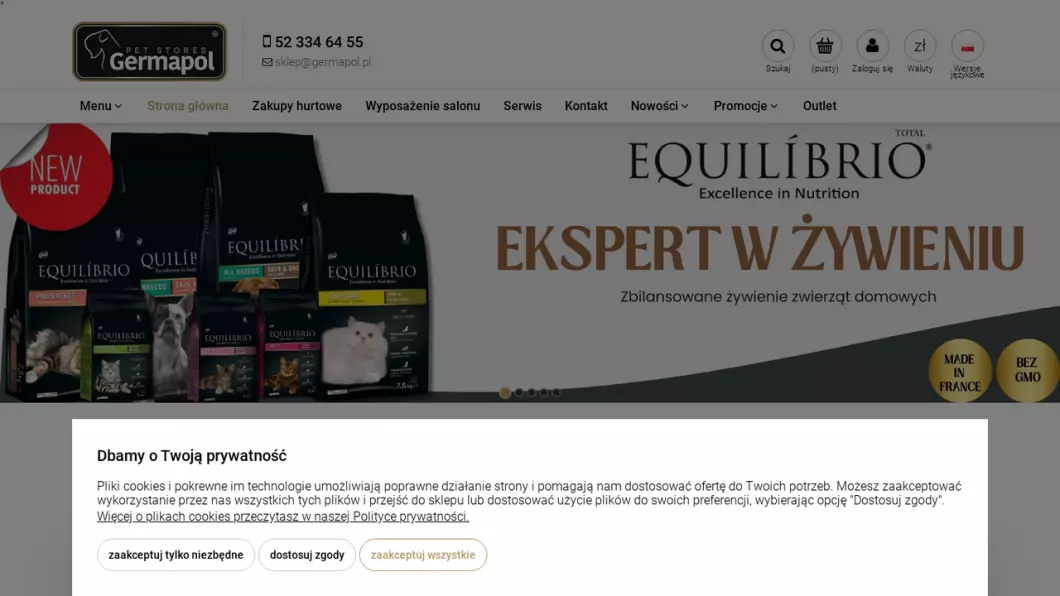 Zrzut ekranu strony firmy Hurtownia groomerska Germapol