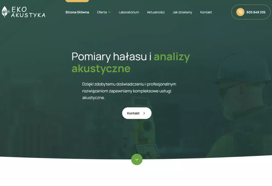 Zrzut ekranu strony firmy Pomiary hałasu i analizy akustyczne | Eko-Akustyka