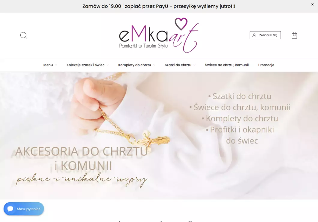 Zrzut ekranu strony firmy Akcesoria do chrztu - Emka-Art