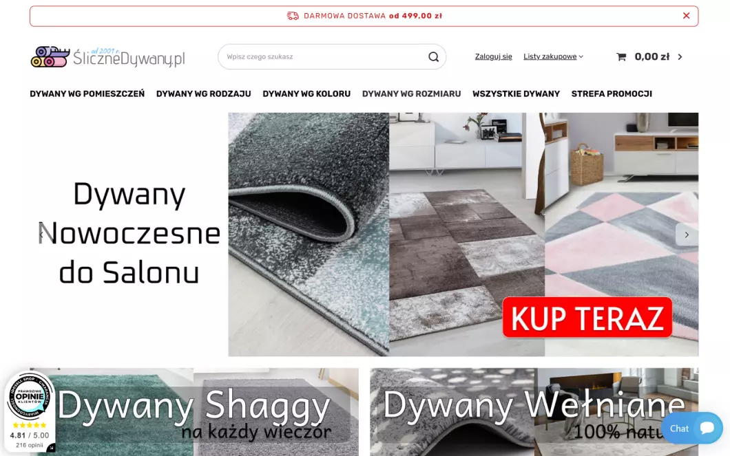 Zrzut ekranu strony firmy Internetowy sklep z dywanami | ŚliczneDywany.pl