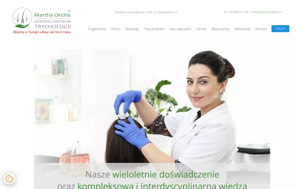Zrzut ekranu strony firmy Trycholog Łódź