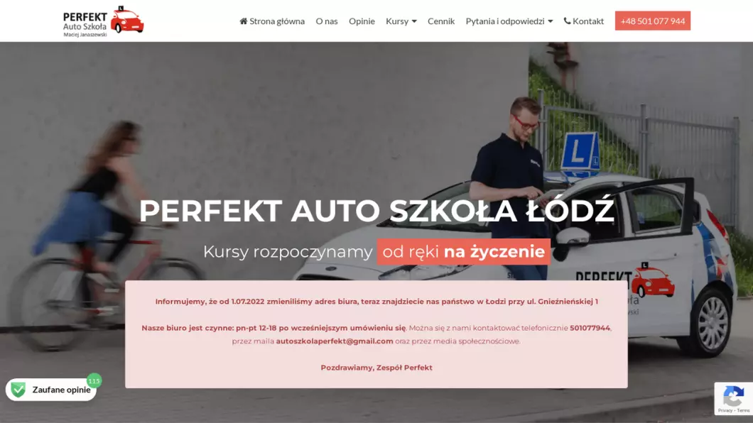 Zrzut ekranu strony firmy AUTO SZKOŁA „PERFEKT” - Nauka jazdy Łódź