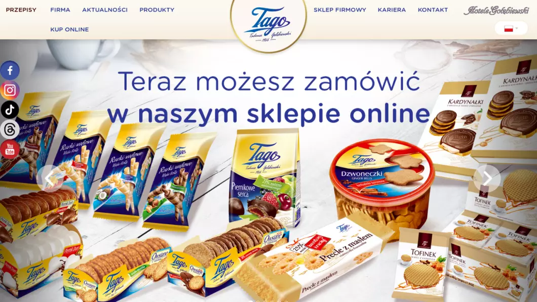 Zrzut ekranu strony firmy Producent ciastek - Tago