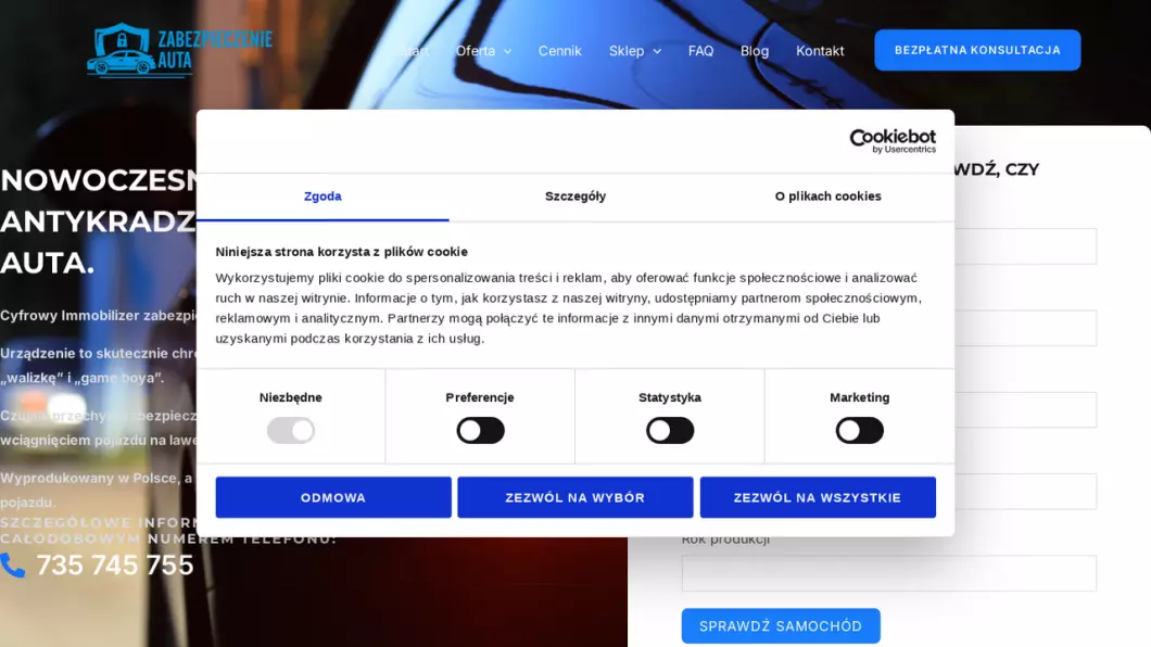 Zrzut ekranu strony firmy Monitoring pojazdów GPS | Sklep internetowy PanGPS