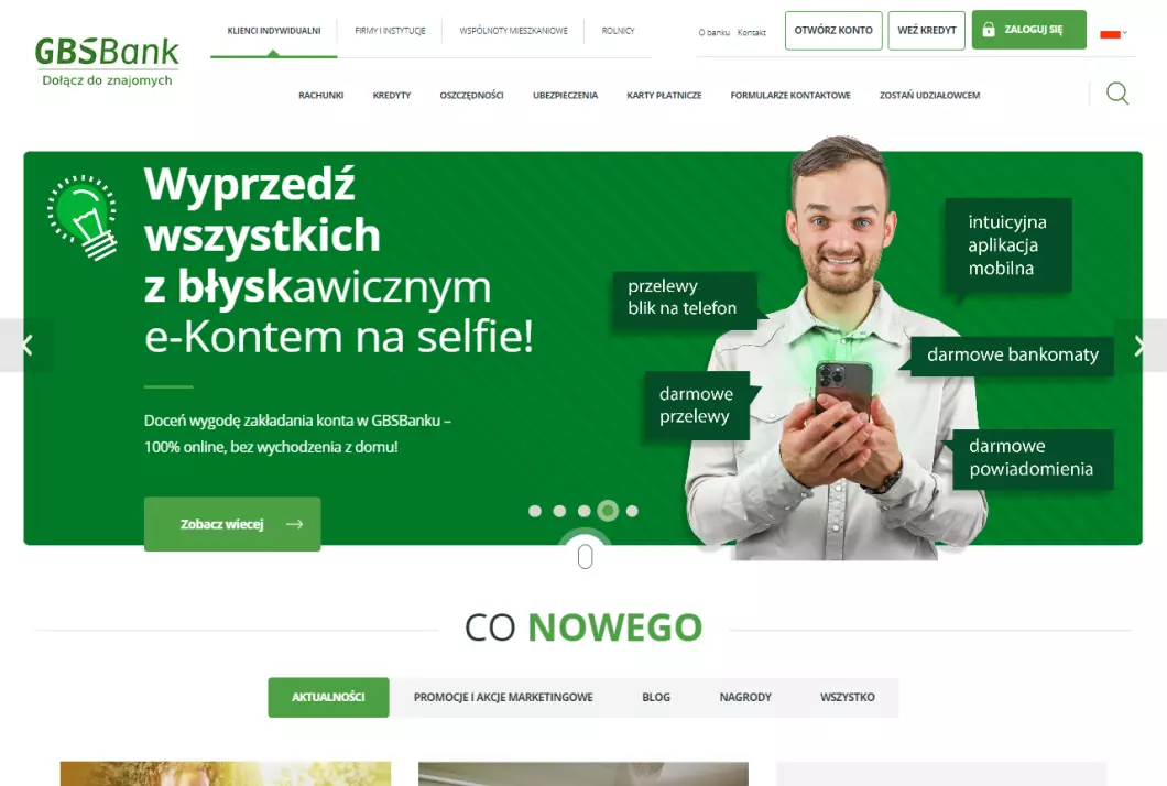 Zrzut ekranu strony firmy GBSBank