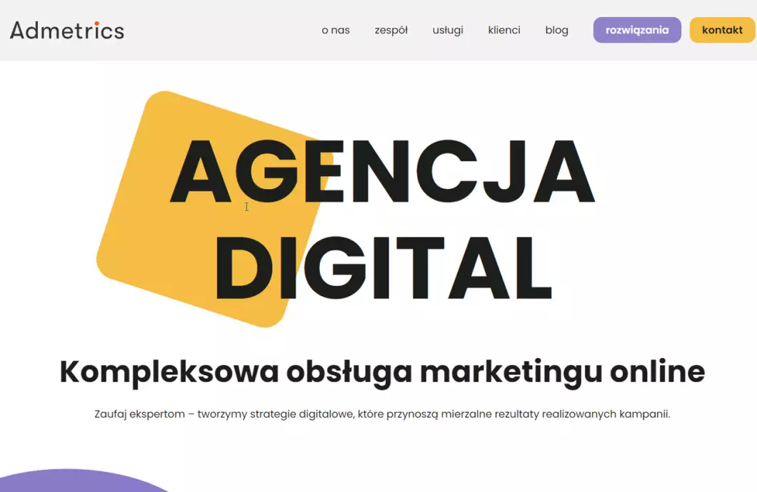 Zrzut ekranu strony firmy Admetrics