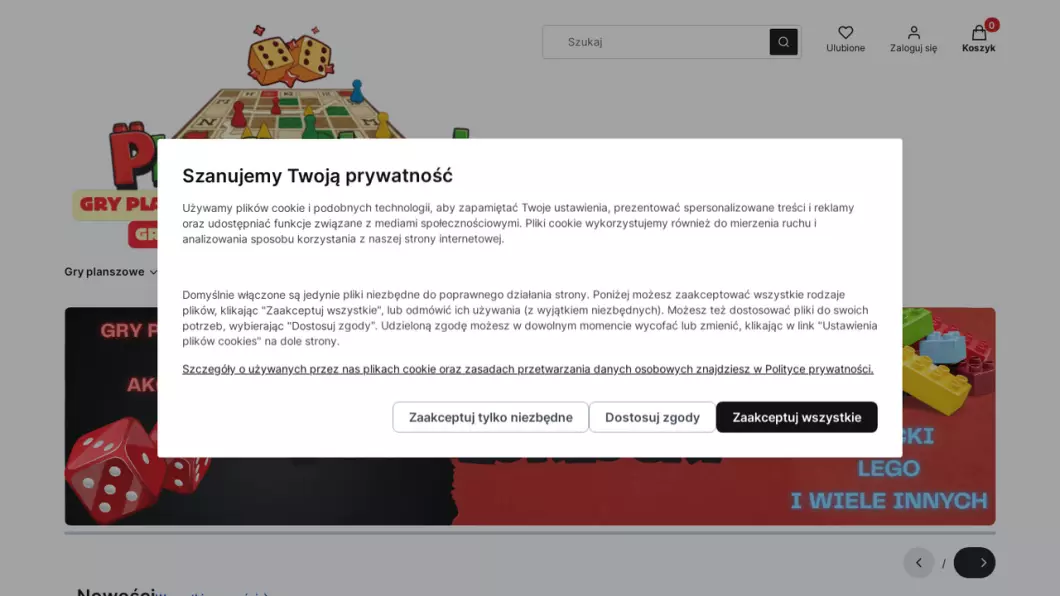 Zrzut ekranu strony firmy Gry planszowe dla dzieci, młodzieży, dorosłych | Planszoklocki.pl