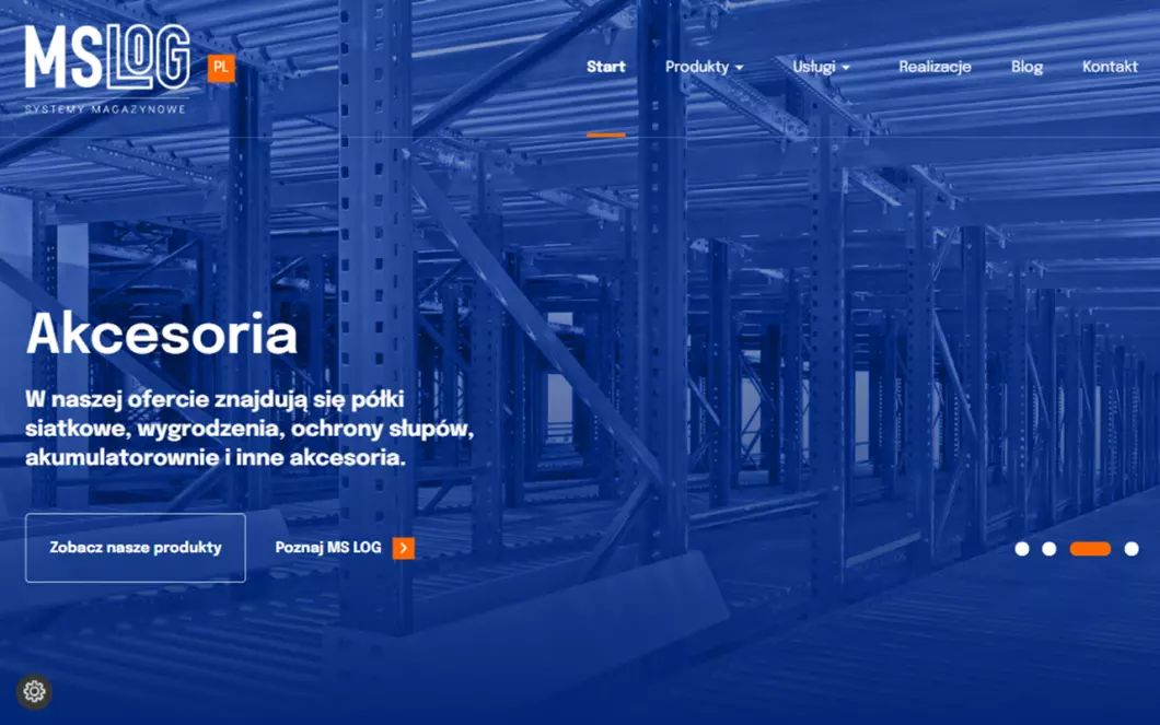 Zrzut ekranu strony firmy Regały magazynowe - MS LOG