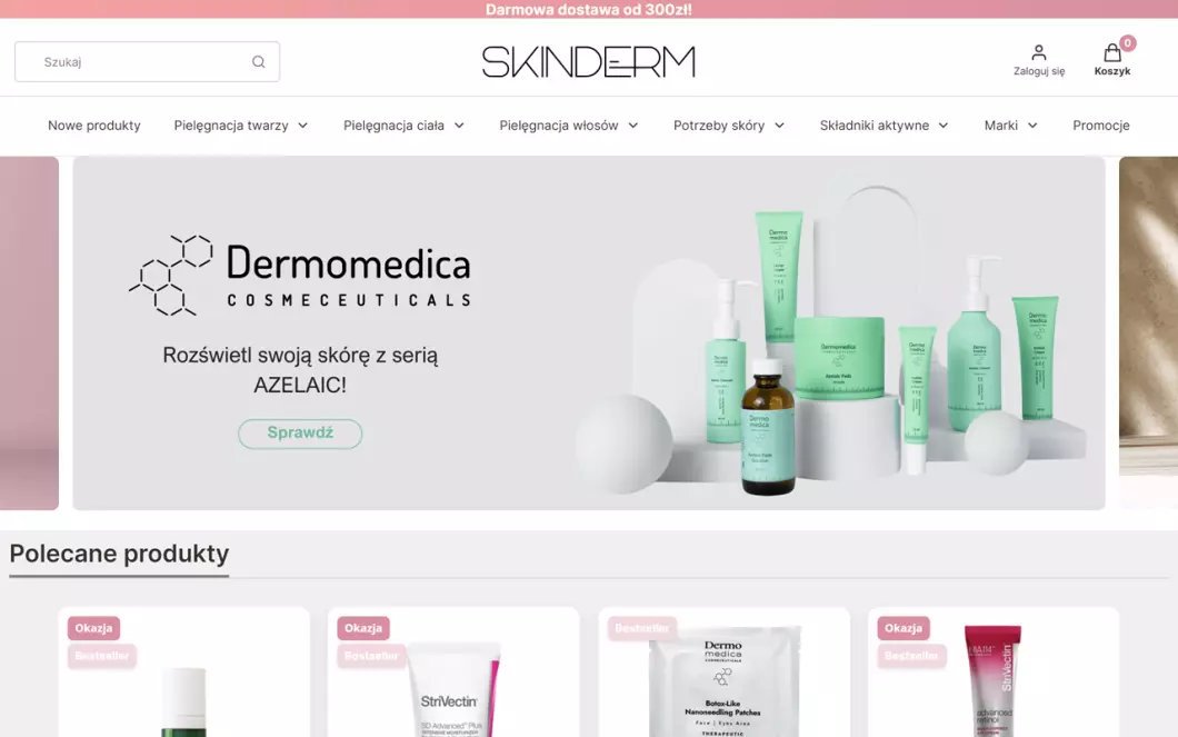 Zrzut ekranu strony firmy SKINDERM