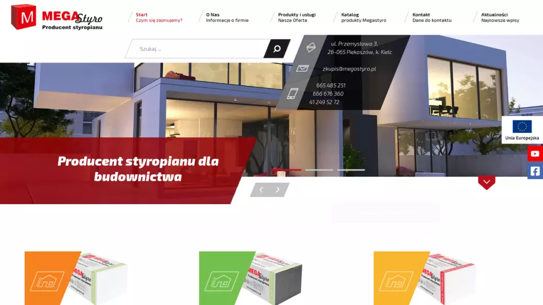 Zrzut ekranu strony firmy Producent styropianu - MegaStyro