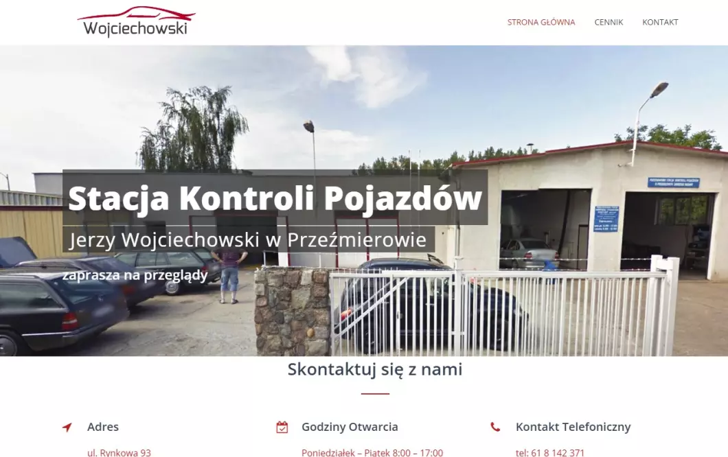 Zrzut ekranu strony firmy Stacja Kontroli Pojazdów Jerzy Wojciechowski
