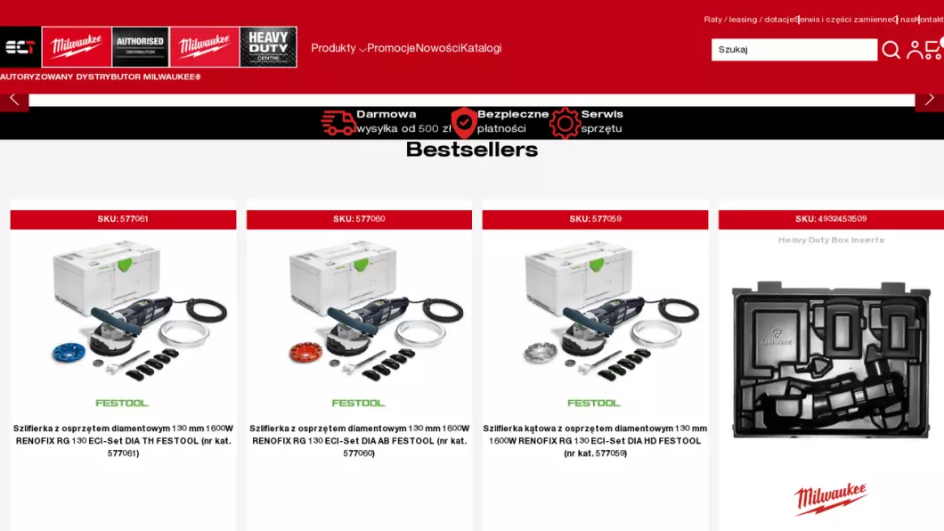 Zrzut ekranu strony firmy Sklep internetowy z elektronarzędziami ECT Technik