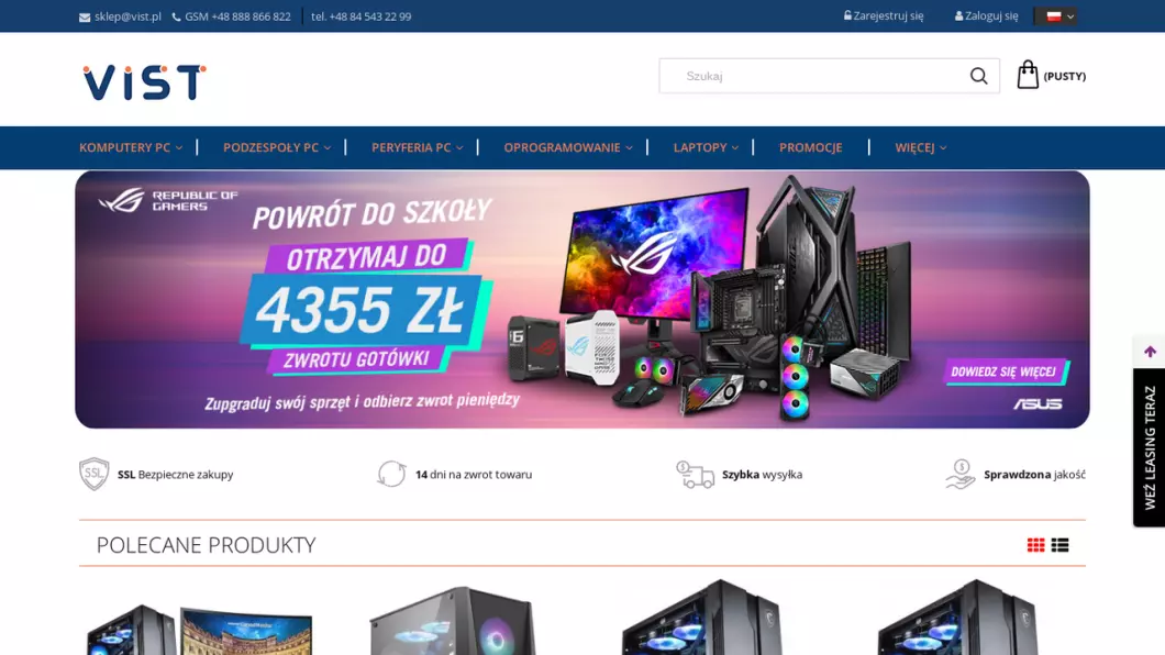 Zrzut ekranu strony firmy Sklep komputerowy VIST