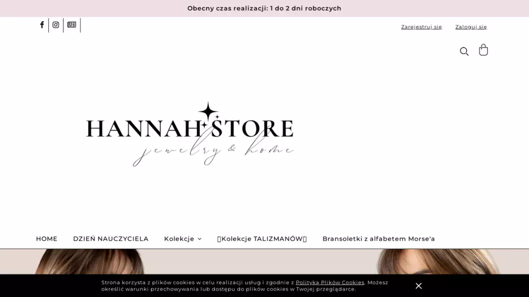Zrzut ekranu strony firmy Hannah Store Jewelry & Home