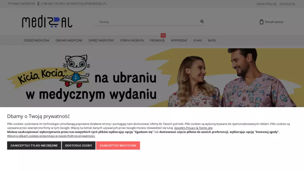 Zrzut ekranu strony firmy Odzież medyczna Medizal