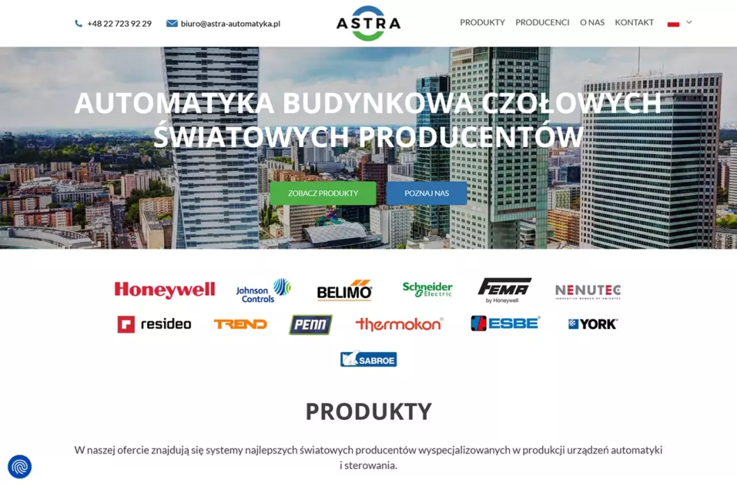 Zrzut ekranu strony firmy Automatyka budynkowa - Astra