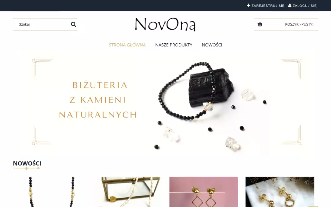 Zrzut ekranu strony firmy Biżuteria z kamieni naturalnych - NovOna
