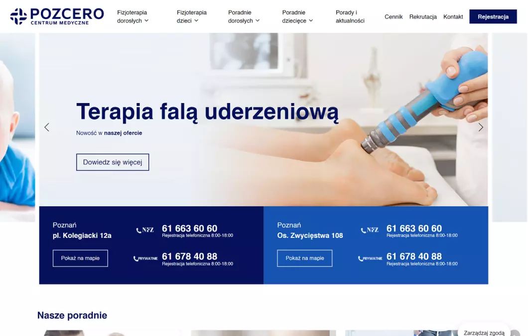 Zrzut ekranu strony firmy Centrum medyczne Poznań Pozcero