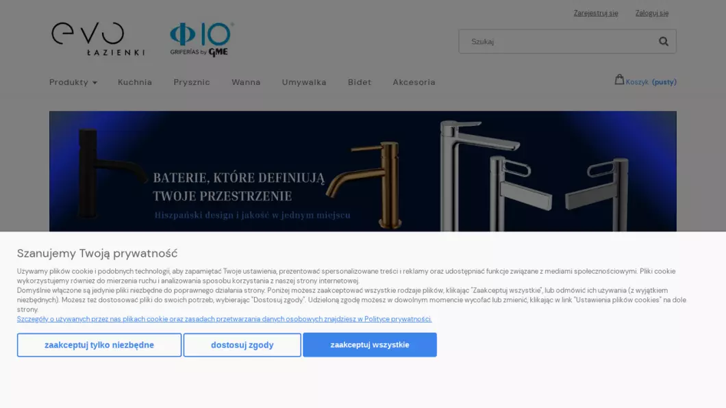 Zrzut ekranu strony firmy Armatura łazienkowa | Sklep internetowy evolazienki.pl