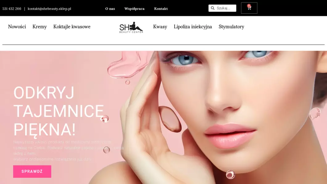 Zrzut ekranu strony firmy Produkty do medycyny estetycznej SheBeauty