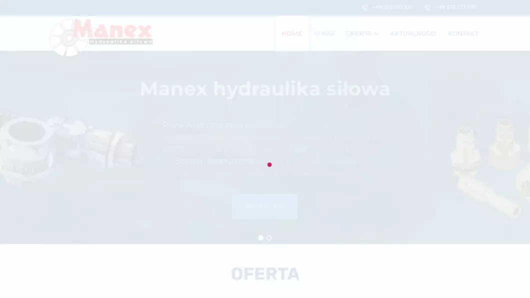 Zrzut ekranu strony firmy Hydraulika siłowa Warszawa Manex