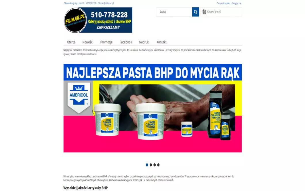 Zrzut ekranu strony firmy FILIMAR - sklep z artykułami BHP