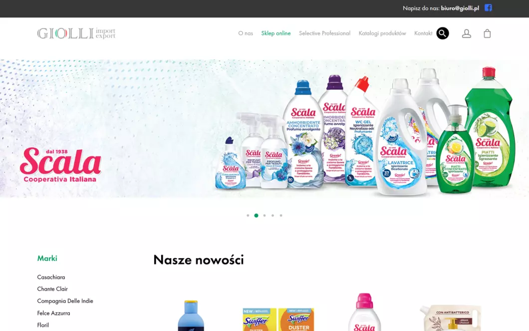 Zrzut ekranu strony firmy Giolli  - hurtownia chemii włoskiej