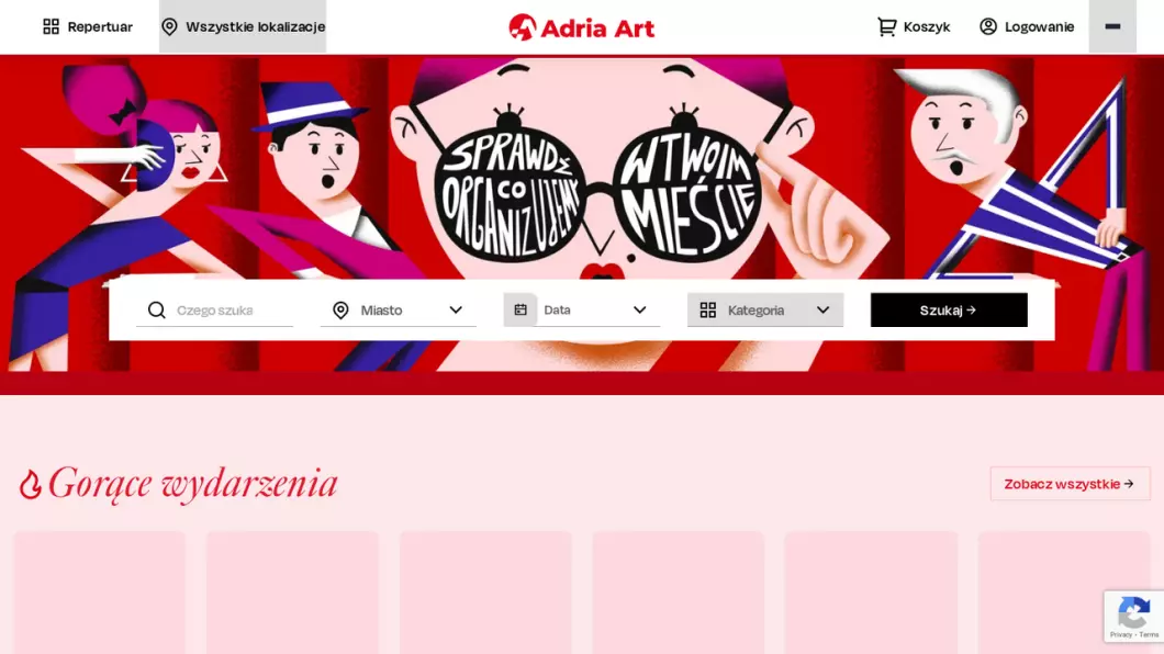 Zrzut ekranu strony firmy Adria Art - bilety online na wydarzenia