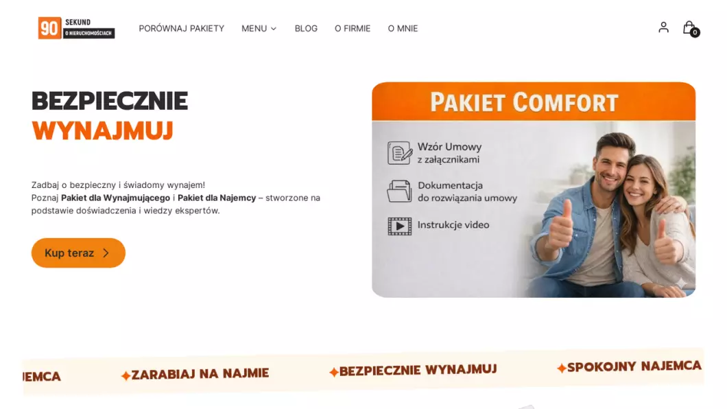 Zrzut ekranu strony firmy 90 sekund o nieruchomościach
