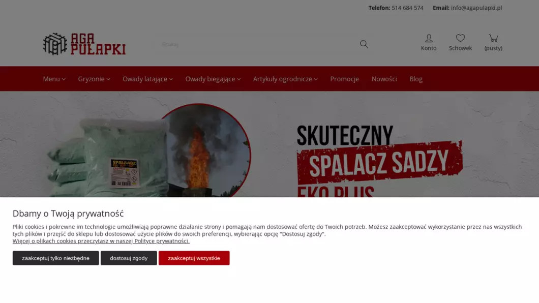 Zrzut ekranu strony firmy Środki do zwalczania szkodników Aga Pułapki