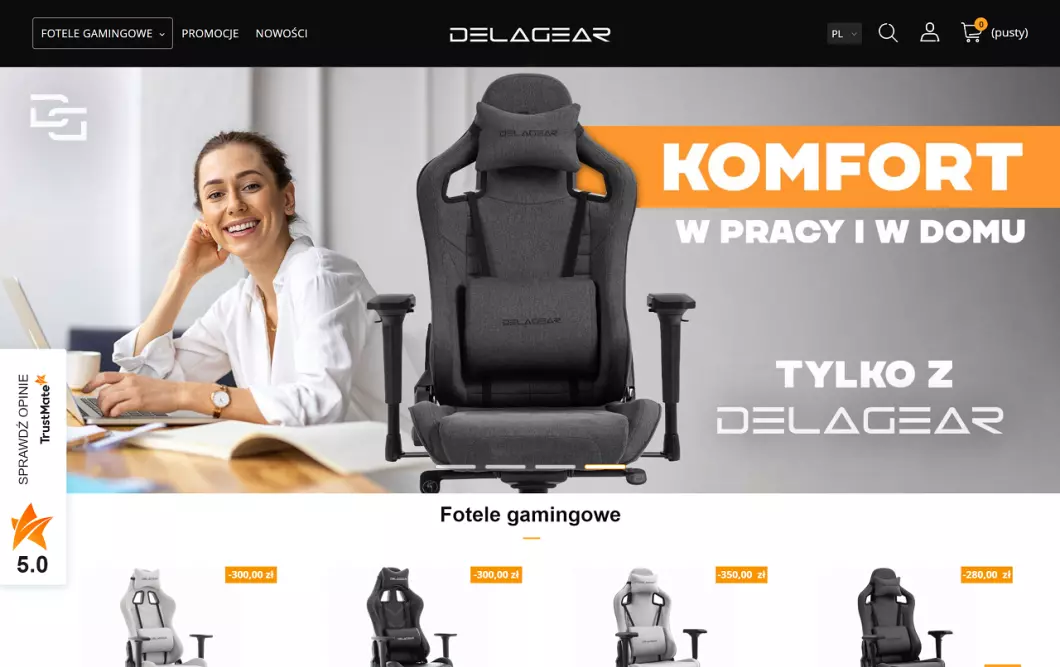 Zrzut ekranu strony firmy Sklep z fotelami gamingowymi Delagear