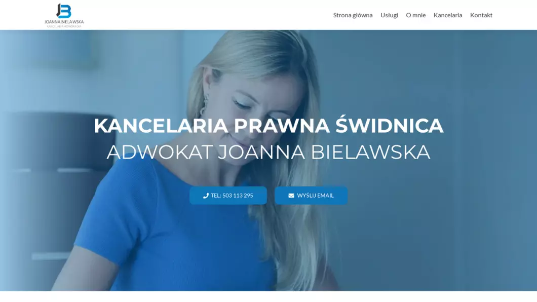 Zrzut ekranu strony firmy Kancelaria prawna Świdnica - Adwokat Joanna Bielawska