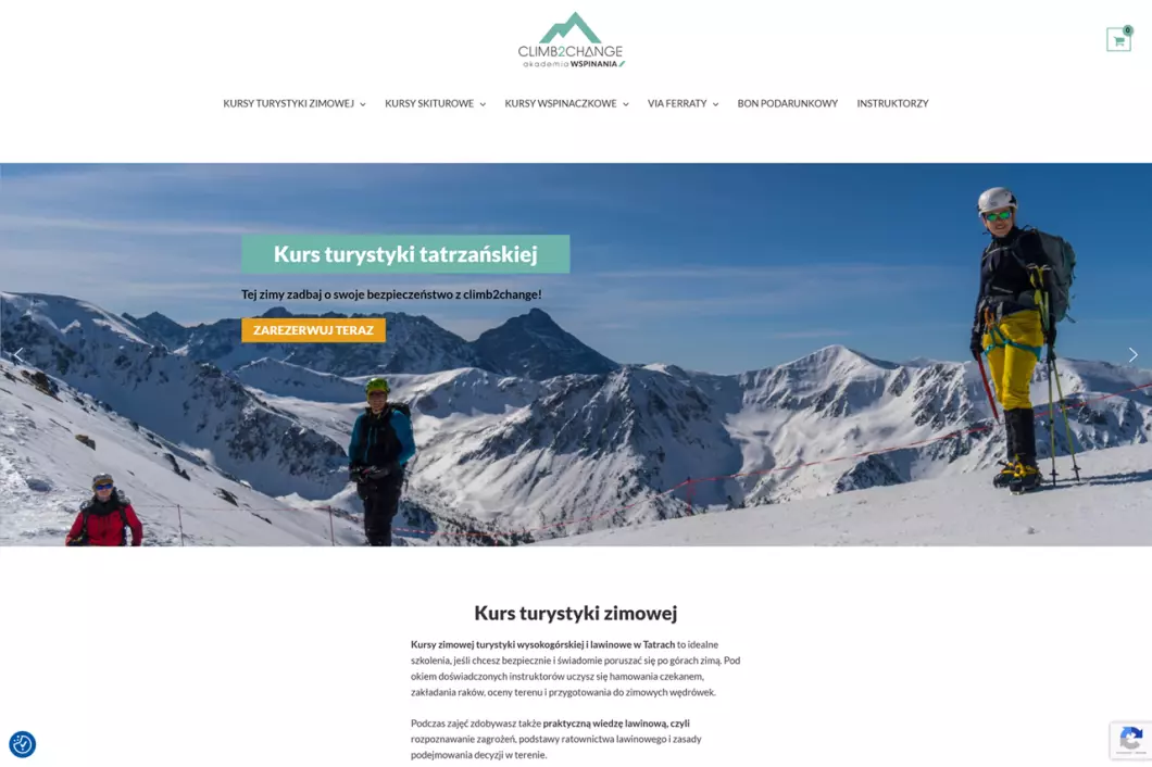 Zrzut ekranu strony firmy climb2change - akademia wspinania