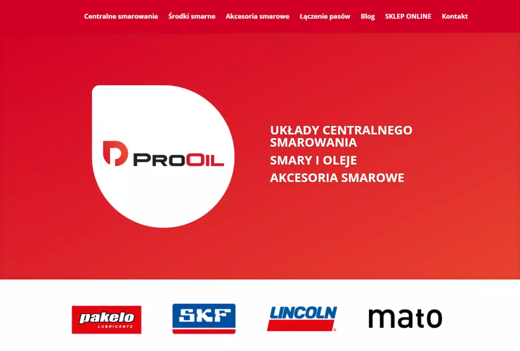 Zrzut ekranu strony firmy Prooil - Układy centralnego smarowania