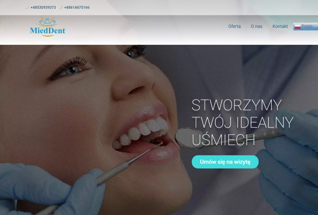 Zrzut ekranu strony firmy MIED-DENT - przychodnia stomatologiczna