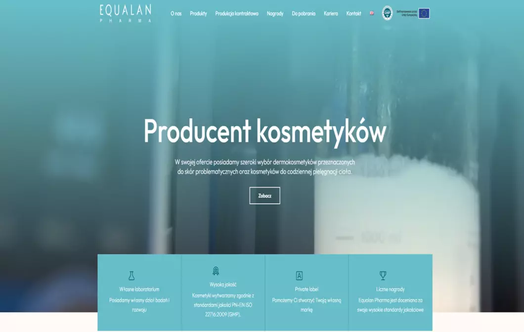 Zrzut ekranu strony firmy Producent kosmetyków Equalan Pharma