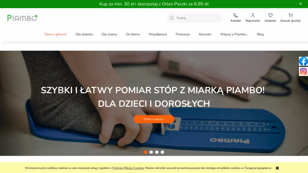 Zrzut ekranu strony firmy Piambo - akcesoria dla dzieci i niemowlaków