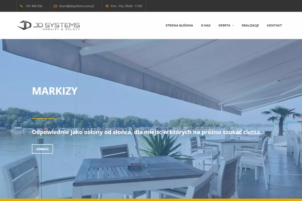 Zrzut ekranu strony firmy Rolety, żaluzje, markizy, plisy, moskitiery - JD Systems Poznań