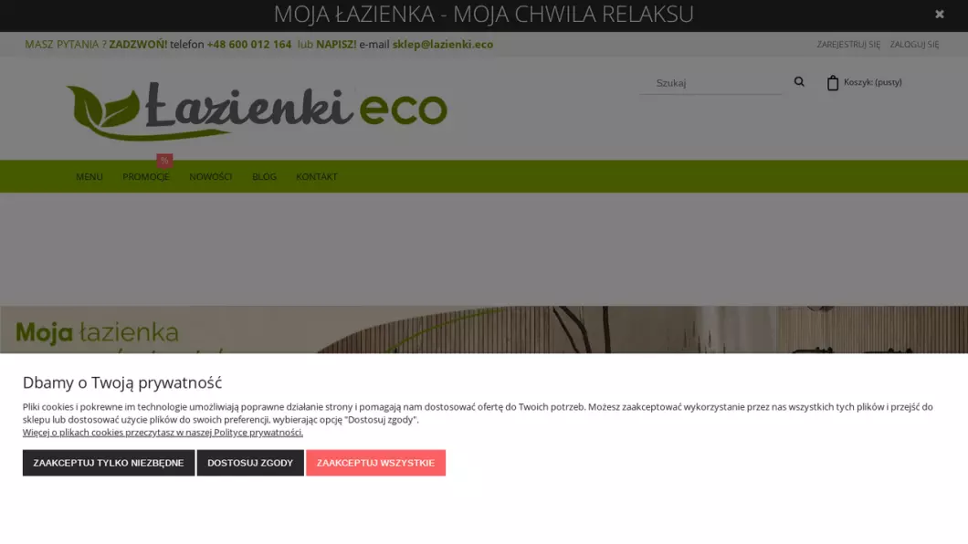 Zrzut ekranu strony firmy Wyposażenie łazienek Łazienki.eco