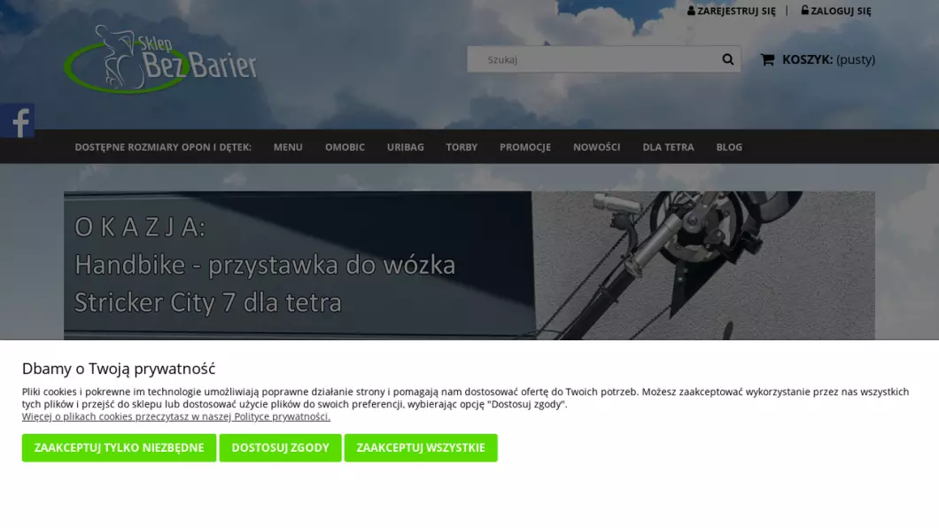 Zrzut ekranu strony firmy Opony do wózków inwalidzkich | Sklep internetowy SklepBezBarier