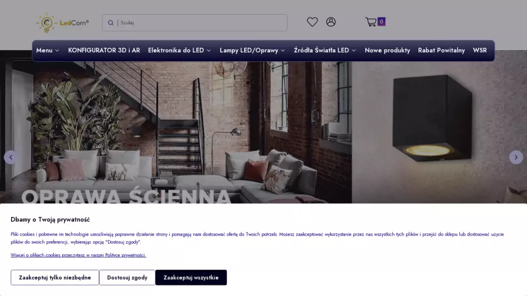 Zrzut ekranu strony firmy Sklep z oświetleniem LED, żarówkami | LedCorn