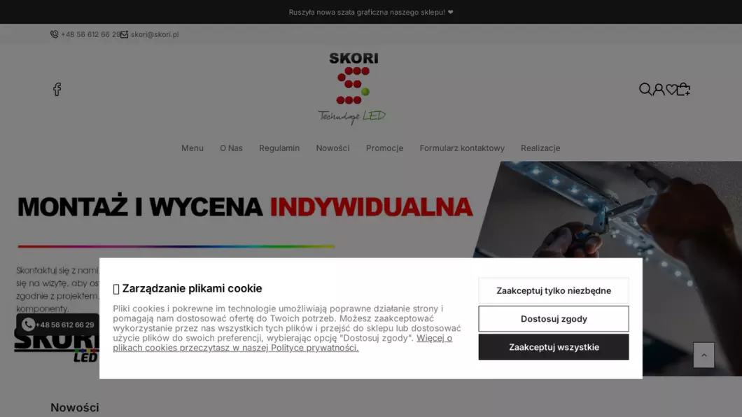 Zrzut ekranu strony firmy Sklep z oświetleniem LED | SKORI LED