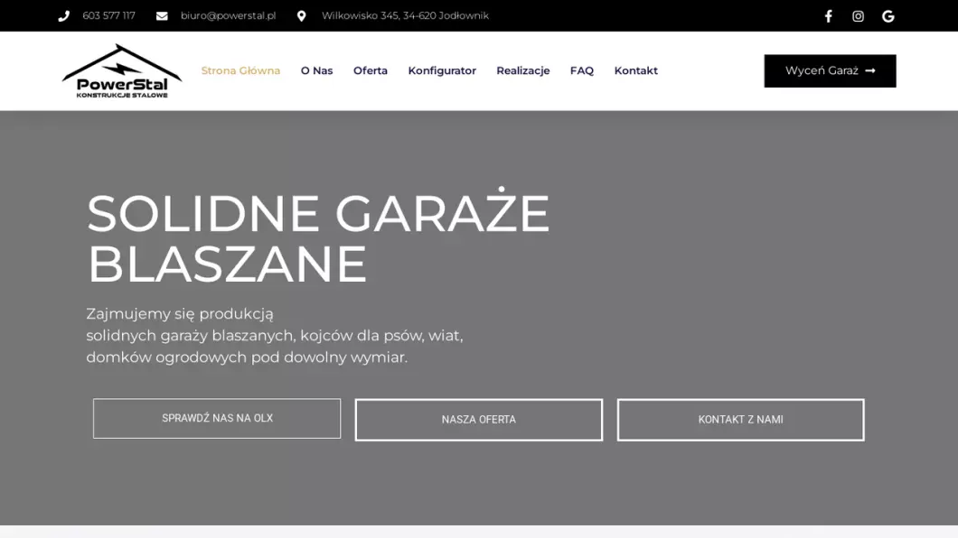 Zrzut ekranu strony firmy Powerstal