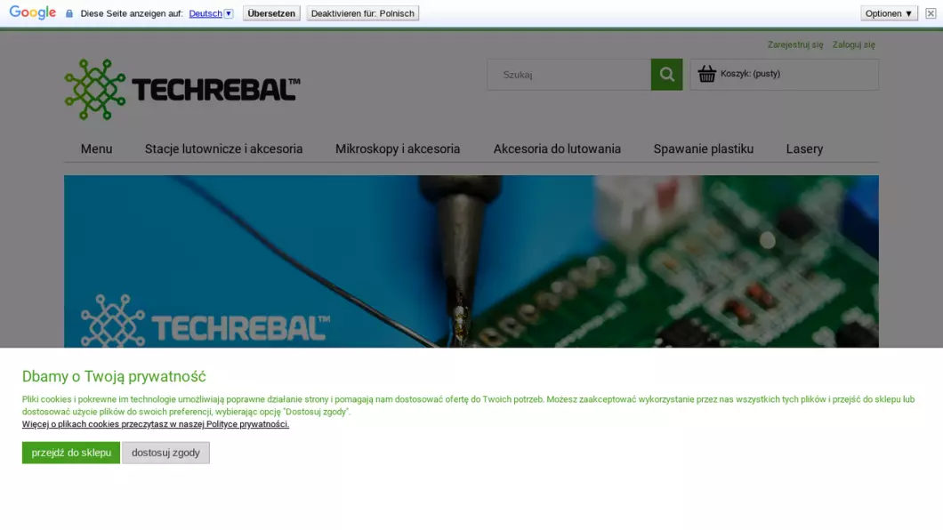 Zrzut ekranu strony firmy Narzędzia elektroniczne | Sklep internetowy Techrebal