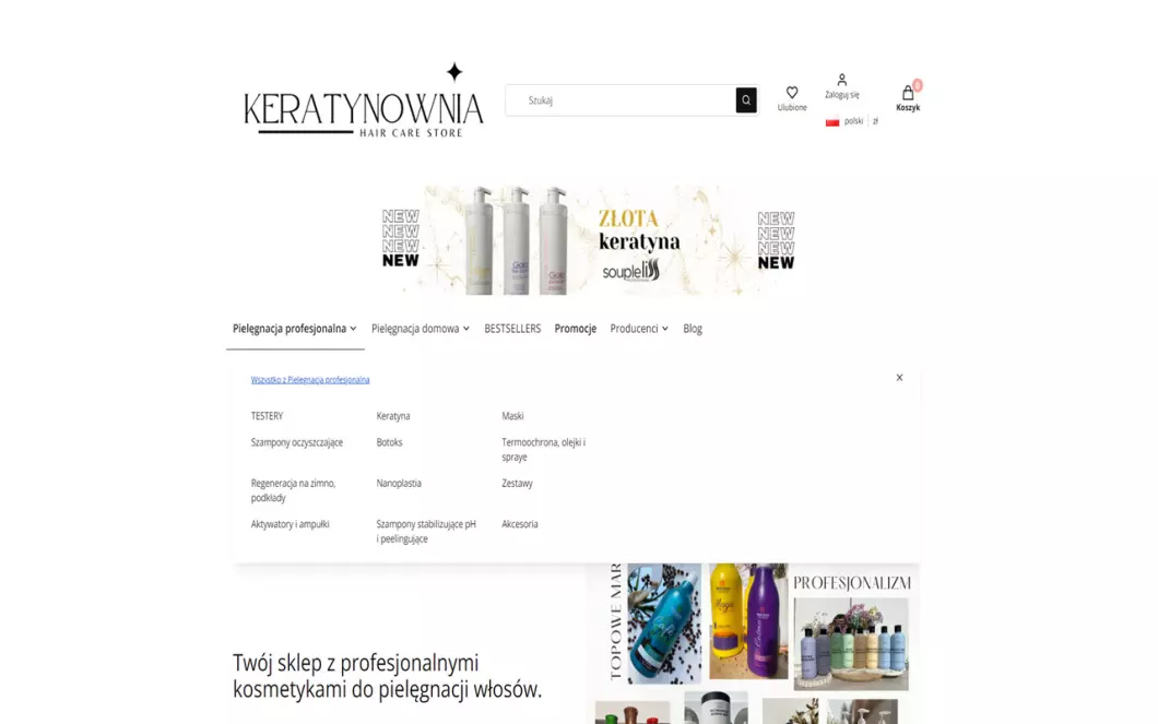 Zrzut ekranu strony firmy Keratynownia