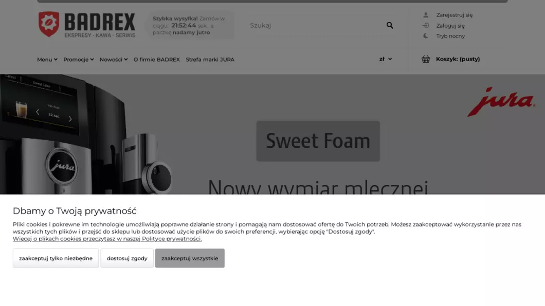 Zrzut ekranu strony firmy BADREX - Ekspresy Kawa Serwis