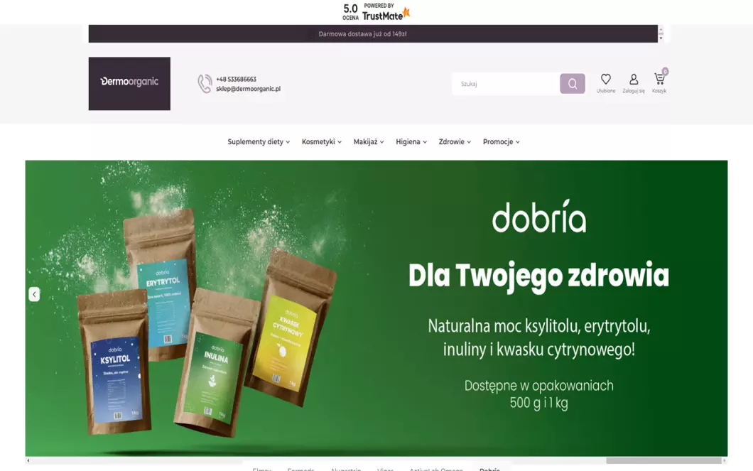 Zrzut ekranu strony firmy Dermoorganic