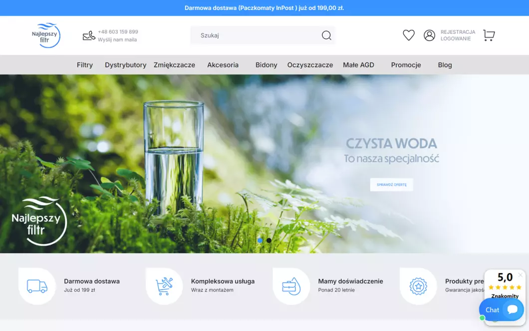 Zrzut ekranu strony firmy NajlepszyFiltr.pl